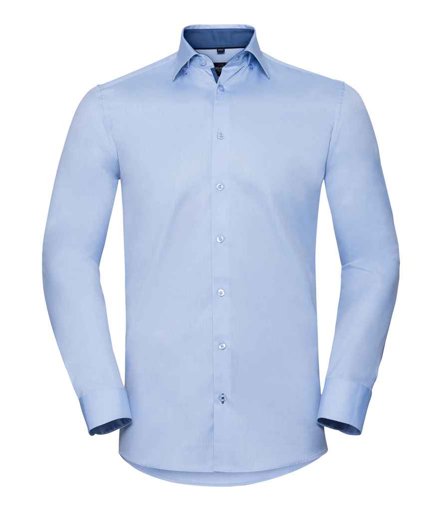 Russell Athletic Collection Long Sleeve Contrast Herringbone Shirt