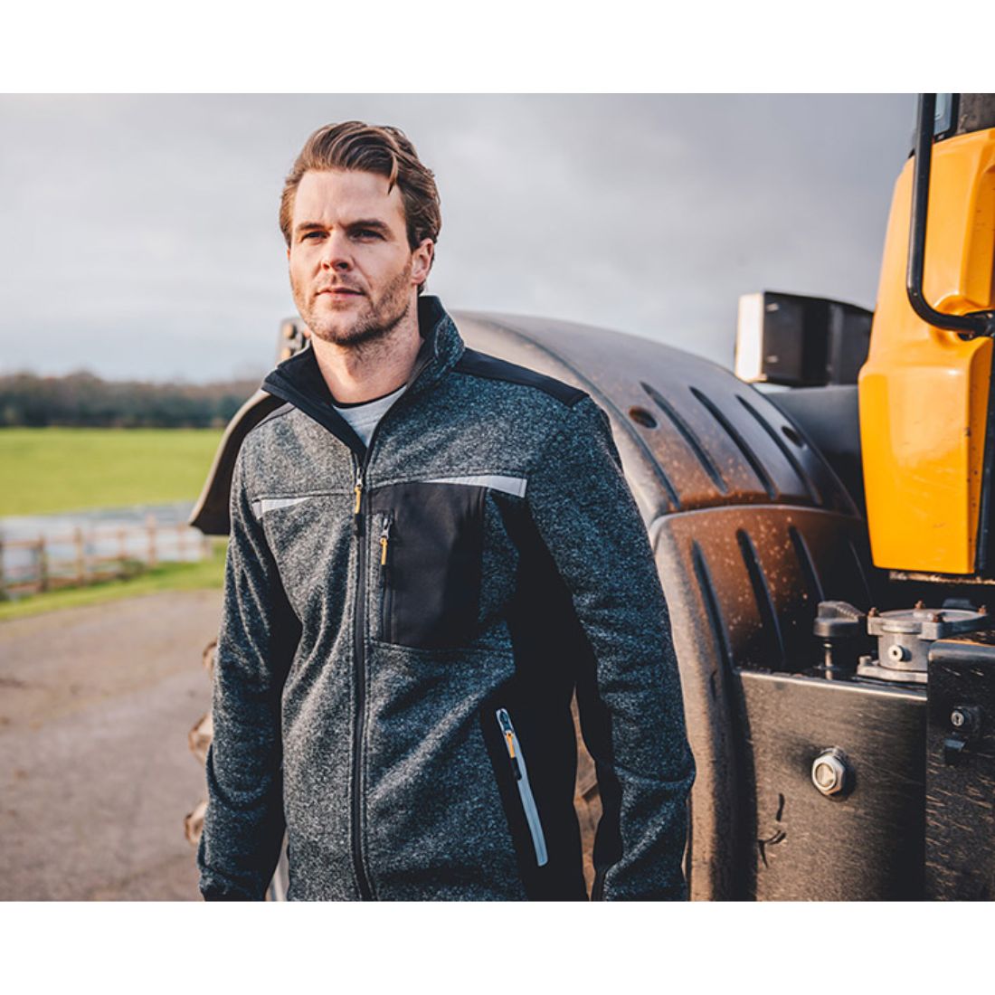 JCB TRADE ESSINGTON II FULL ZIP GREY KNITTED JUMPER