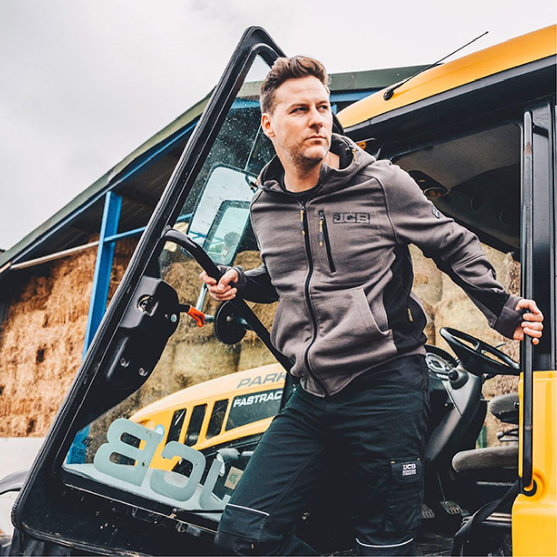 JCB TRADE ZIP THRU HOODIE GREY