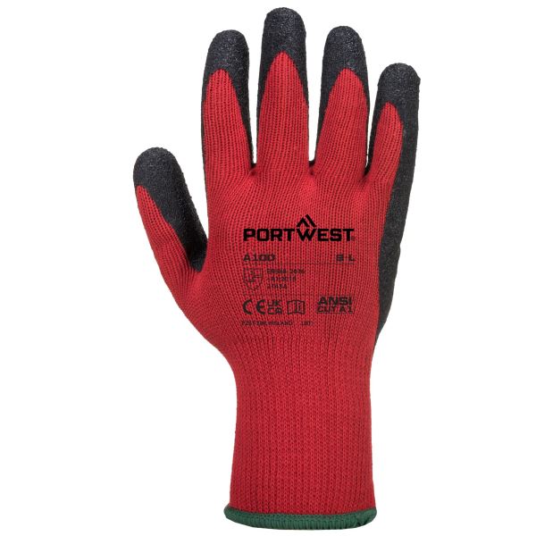 Portwest Red Black Grip Glove - Latex 