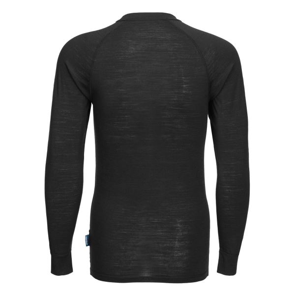 Black Merino Wool Crewneck Baselayer Top 