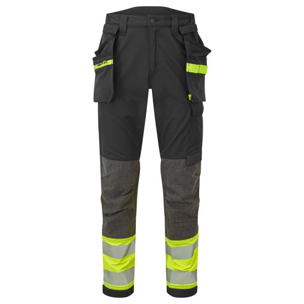 Portwest Yellow Black EV4 Hi-Vis Stretch Detachable Holster Class 1 Trousers 