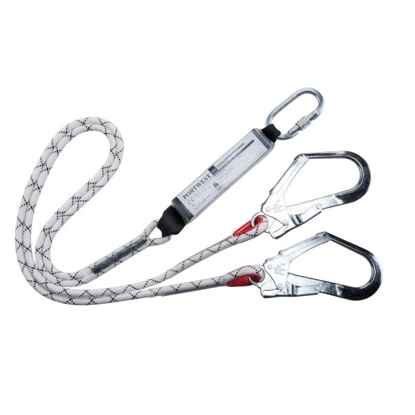 White Double Kernmantle 1.8m Lanyard With Shock Absorber 