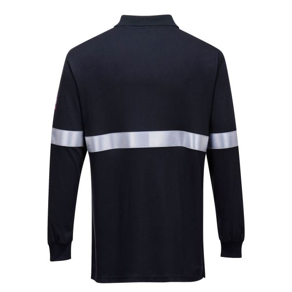 Navy Flame Resistant Anti-Static Long Sleeve Polo Shirt with Reflective Tape 