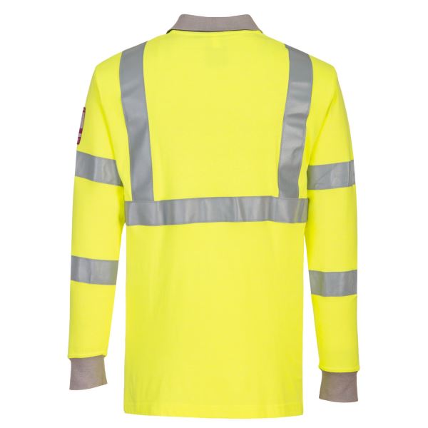 Yellow Flame Resistant Anti-Static Hi-Vis Long Sleeve Polo Shirt 