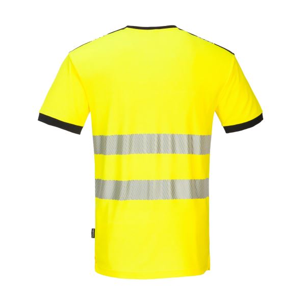 Yellow/black PW3 Hi-Vis V-Neck Mesh Insert T-Shirt S/S  