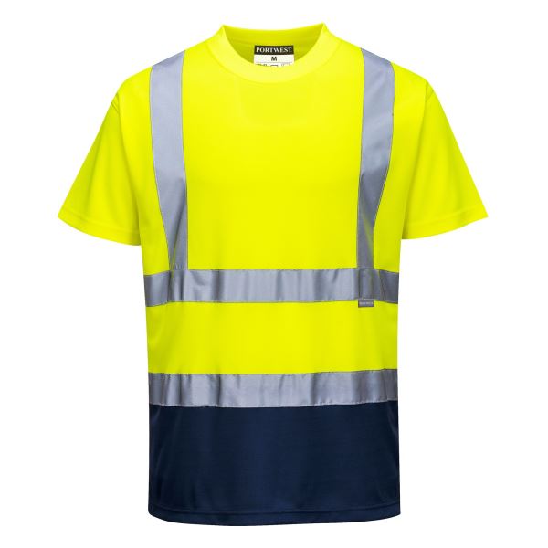 Portwest Yellow Navy Hi-Vis Contrast T-Shirt S/S  