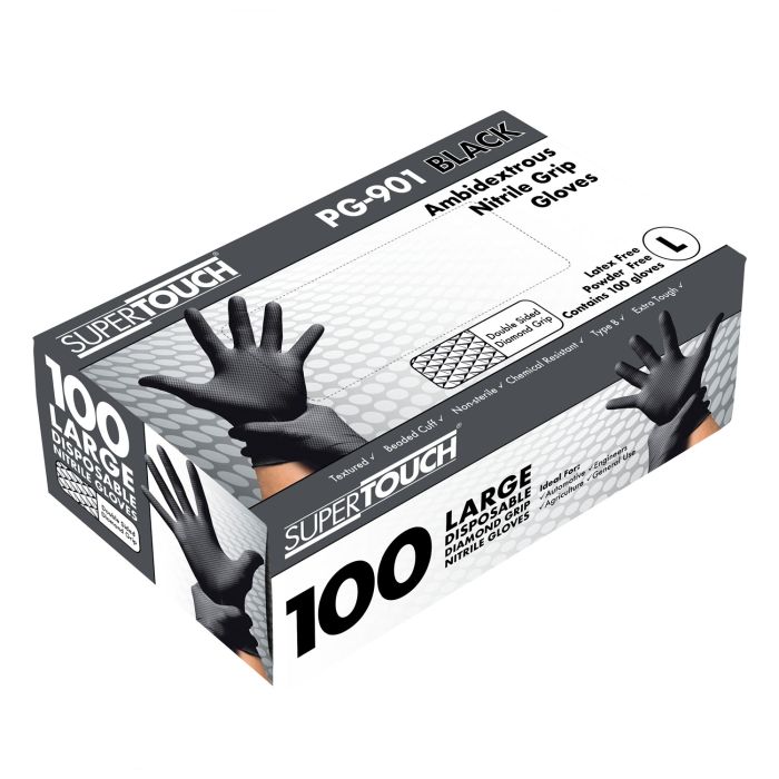Supertouch Black Disposable Nitrile Diamond Grip Gloves | 12771