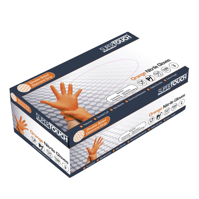 Supertouch Orange Disposable Nitrile Diamond Grip Gloves 12781