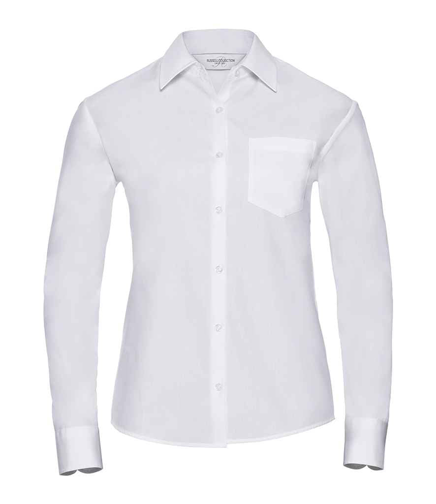 Russell Athletic Collection Ladies Long Sleeve Easy Care Cotton Poplin Shirt