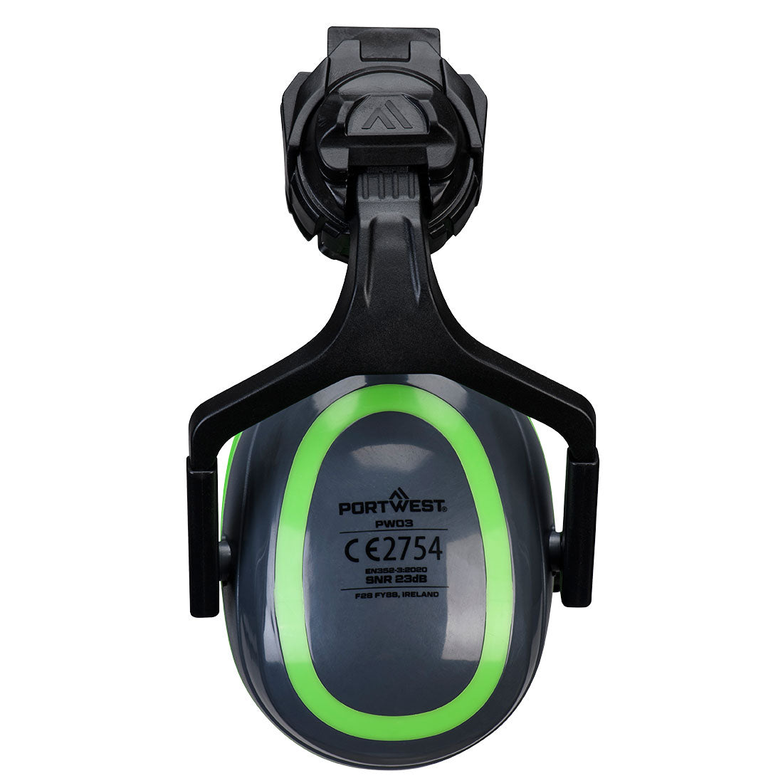Portwest HV Extreme Ear Defenders Low Clip-On Metal Free Grey/Green PW03