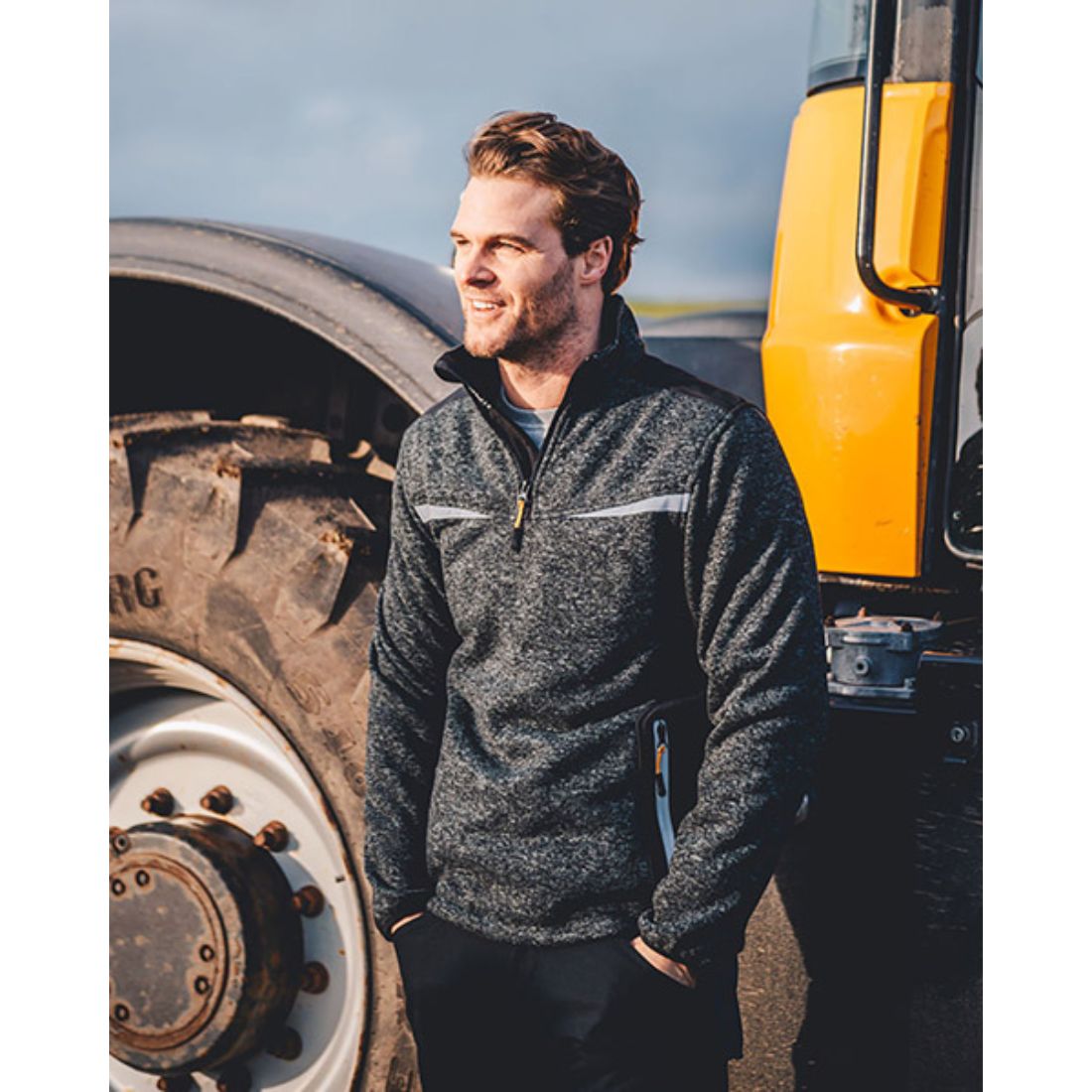 JCB TRADE ELMHURST II GREY QUARTER ZIP KNITTED JUMPER