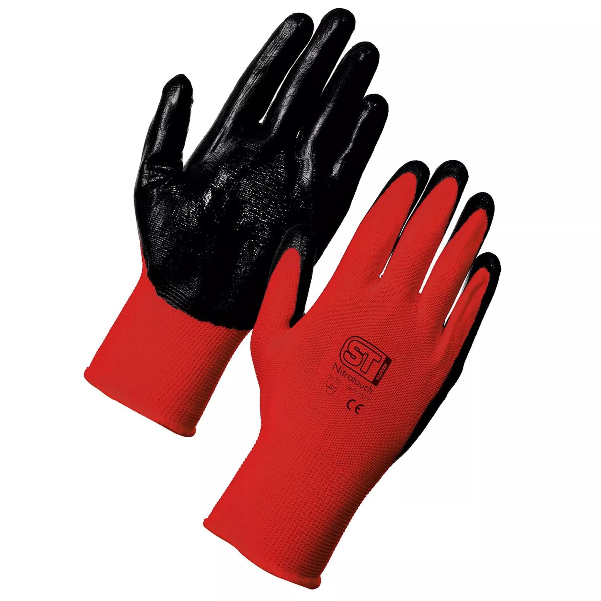 12 Pairs PREMIUM NITRILE COATED Red Nylon Work Gloves Builders Gardening Grip